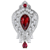 Кольцо с рубинами и бриллиантами, белое золото