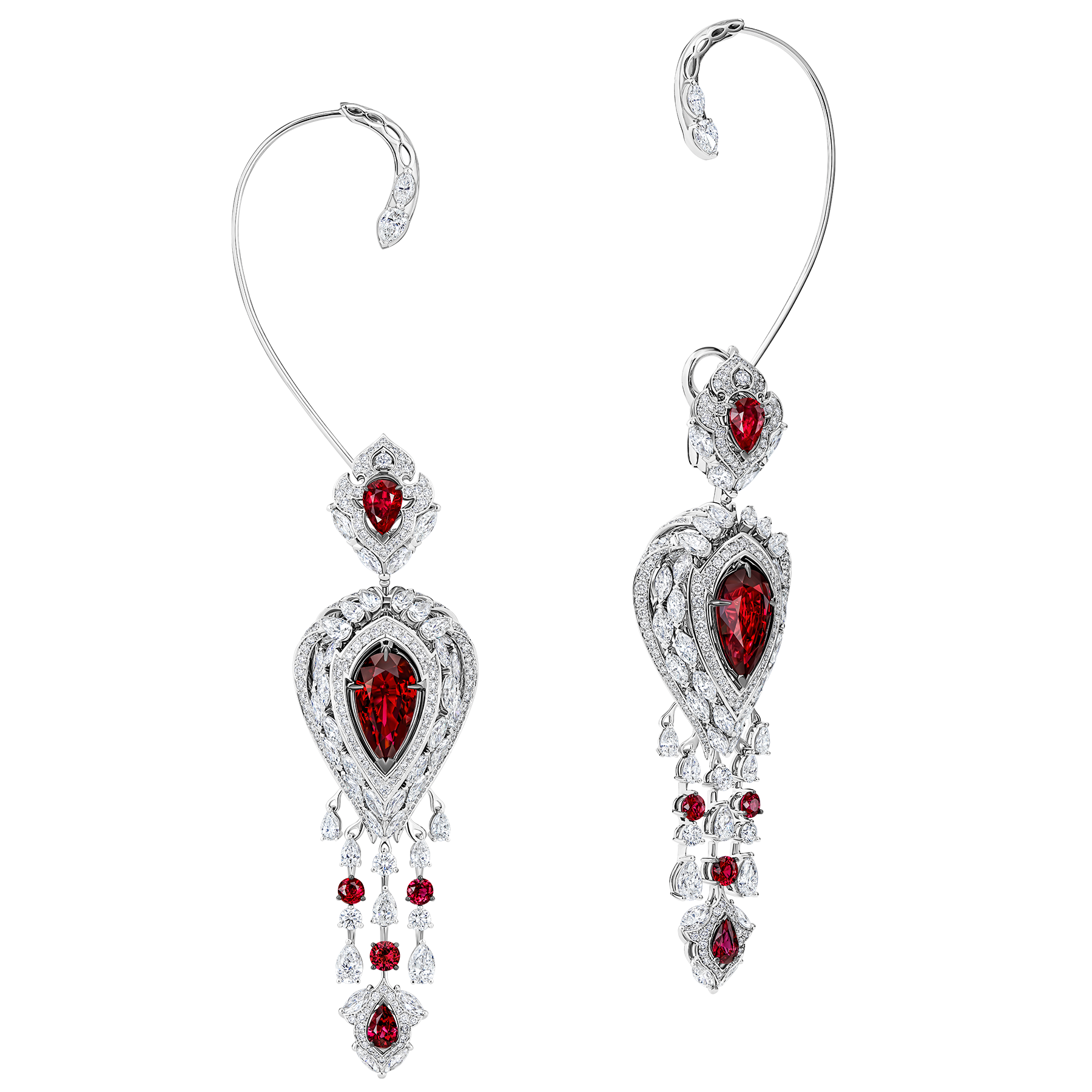 Серьги с рубинами и бриллиантами, белое золото