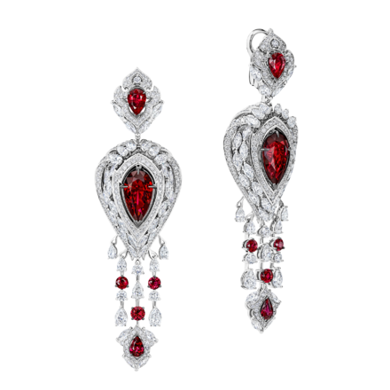 Серьги с рубинами и бриллиантами, белое золото