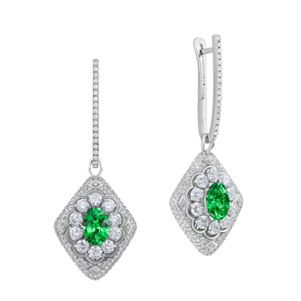 Серьги с тсаворитами и бриллиантами, белое золото