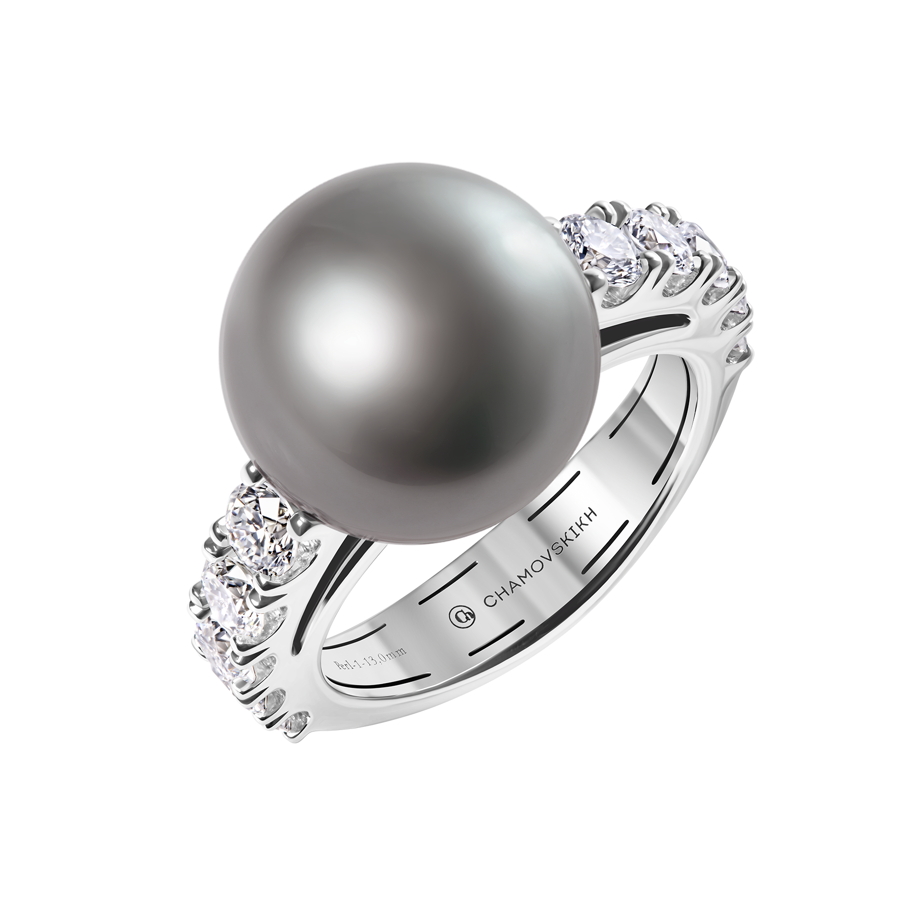 Кольцо с бриллиантами и жемчугом, белое золото