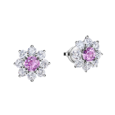Пусеты с розовыми сапфирами и бриллиантами, белое золото
