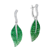 Серьги с тсаворитами и бриллиантами, белое золото