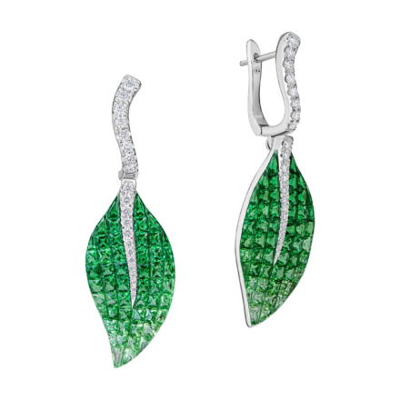 Серьги с тсаворитами и бриллиантами, белое золото