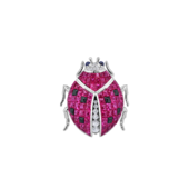 Брошь с рубинами, сапфирами и бриллиантами, белое золото