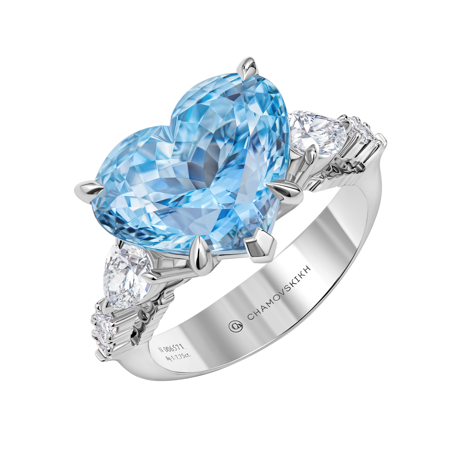 Кольцо с аквамарином и бриллиантами, белое золото