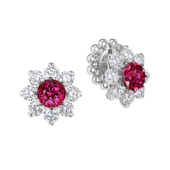 Пусеты с турмалинами рубеллитами и бриллиантами, белое золото