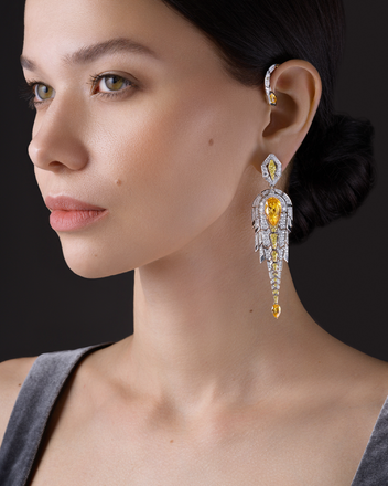 Серьги с желтыми сапфирами и бриллиантами, белое золото, н. керамика 3