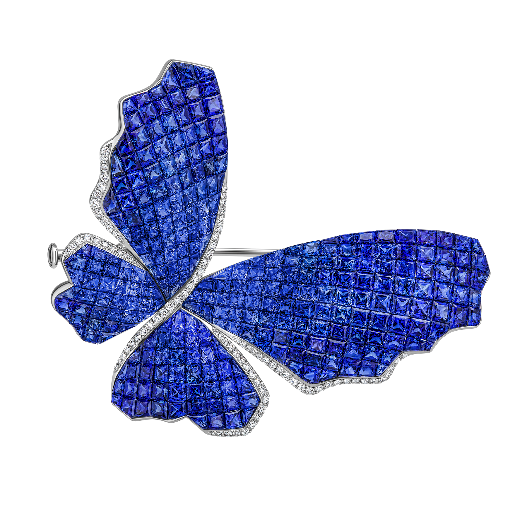 Брошь с сапфирами и бриллиантами, белое золото