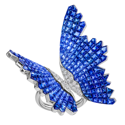 Кольцо с сапфирами и бриллиантами, белое золото 2