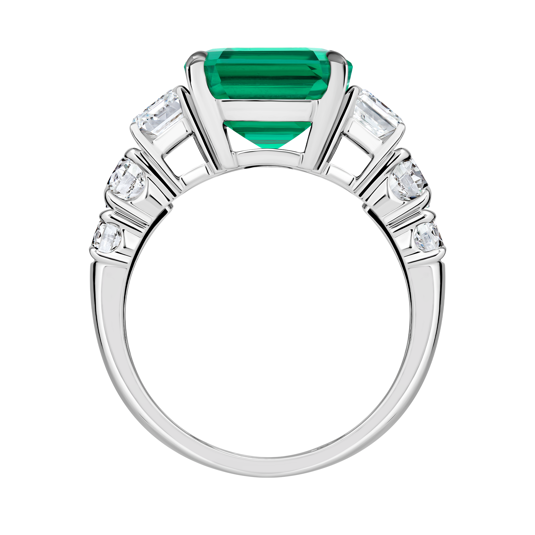 Кольцо с изумрудом и бриллиантами, белое золото