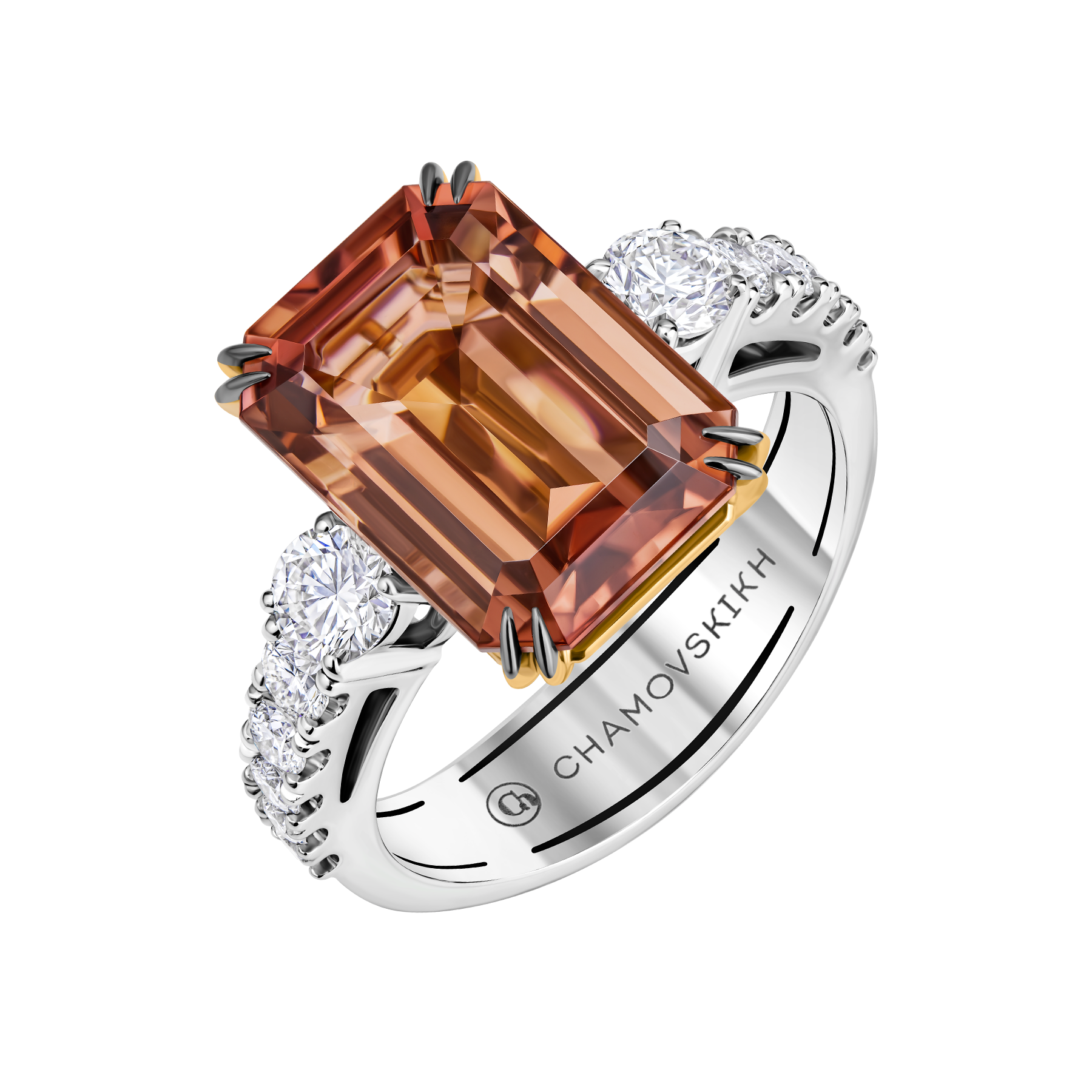 Кольцо с турмалином и бриллиантами, белое золото