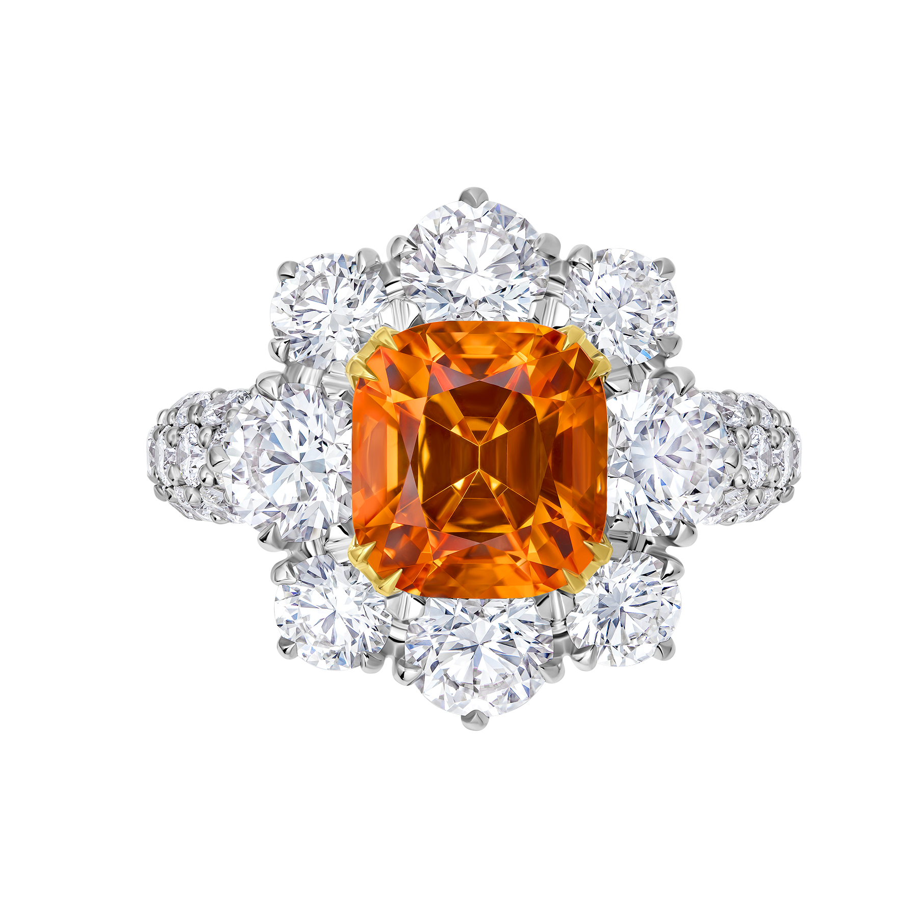 Кольцо со спессартином и бриллиантами, белое золото