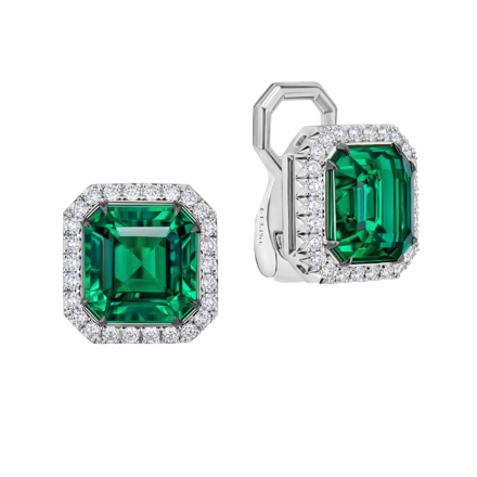 Серьги с изумрудами и бриллиантами, белое золото