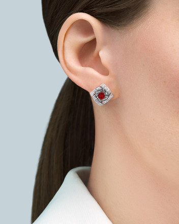 Пусеты с рубинами и бриллиантами, белое золото 2