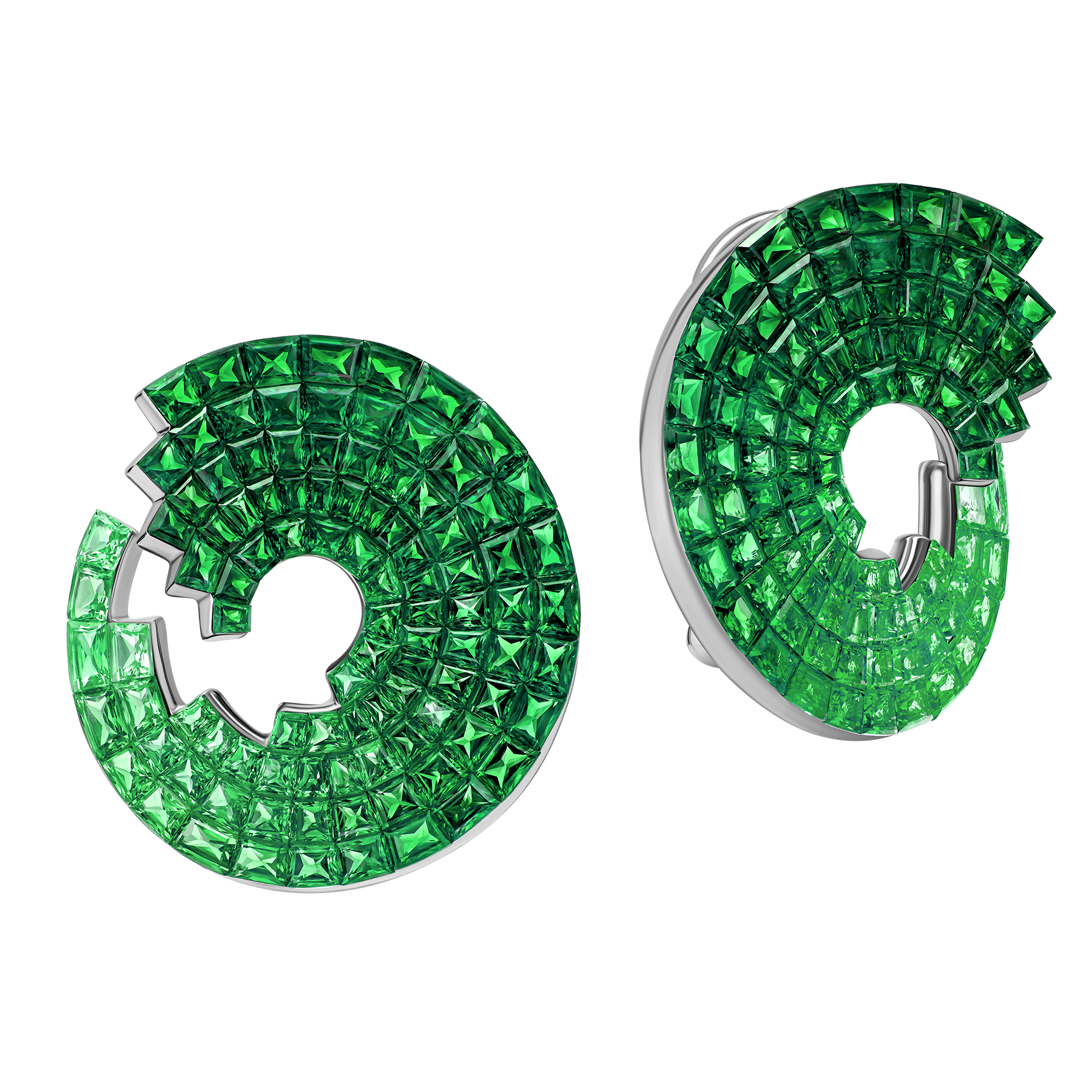 Серьги с тсаворитами, белое золото