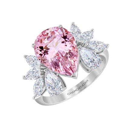 Кольцо с морганитом и бриллиантами, белое золото