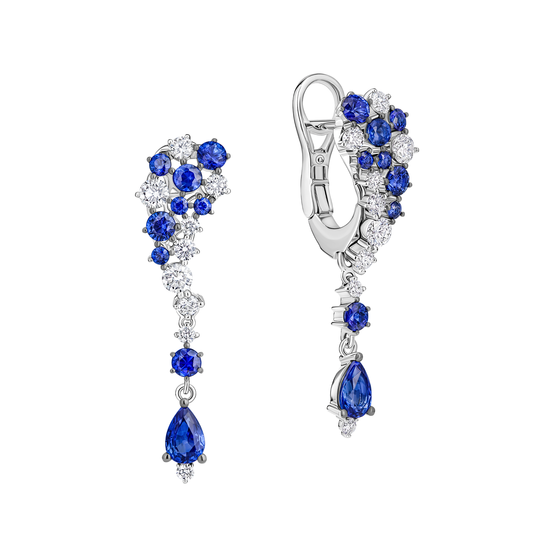 Серьги с сапфирами и бриллиантами, белое золото