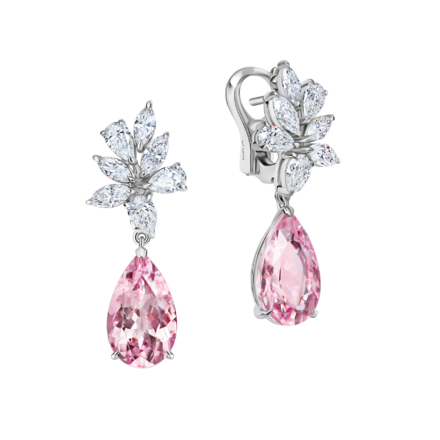 Серьги с морганитами и бриллиантами, белое золото