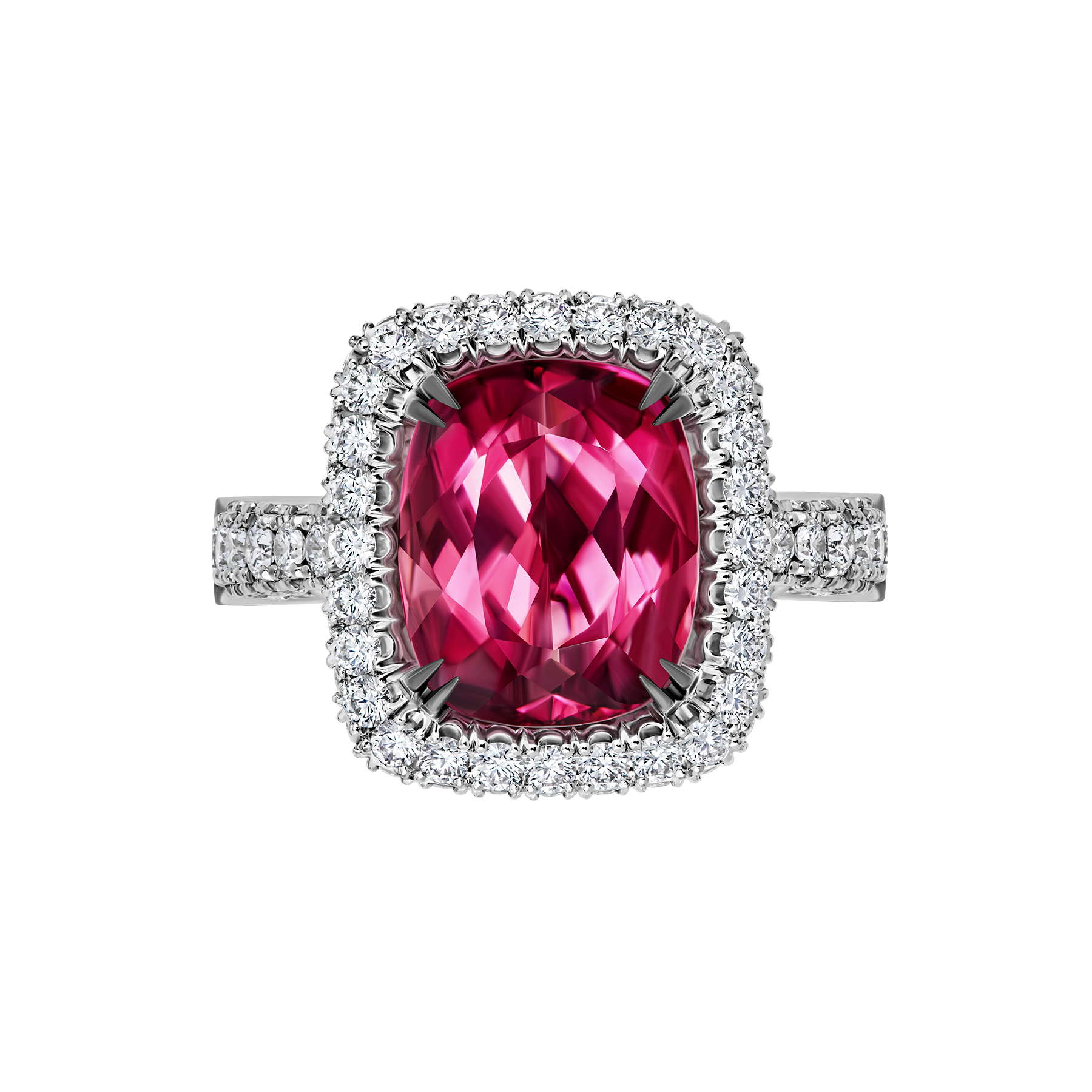 Кольцо с турмалином рубеллитом и бриллиантами, белое золото