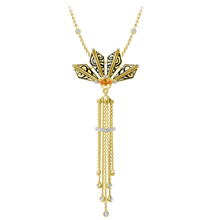 Подвес с желтым сапфиром и бриллиантами, жёлтое золото, н.керамика