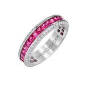 Кольцо с рубинами и бриллиантами, белое золото