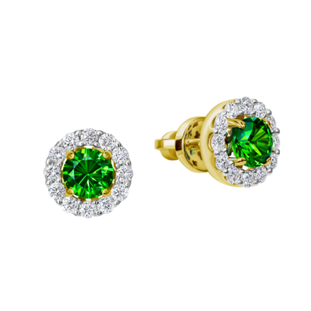 Пусеты с демантоидами и бриллиантами, желтое золото