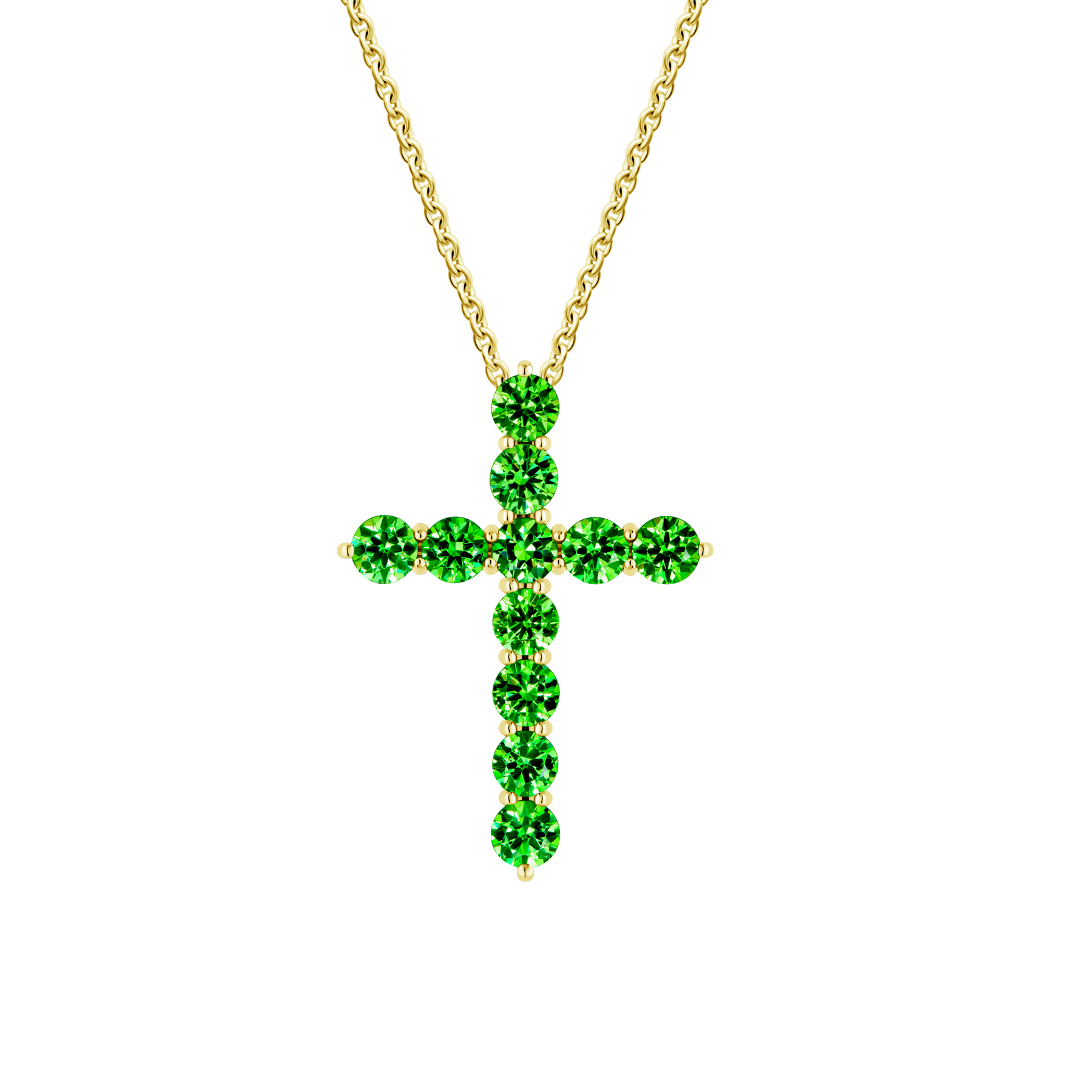 Колье с демантоидами и бриллиантом, желтое золото