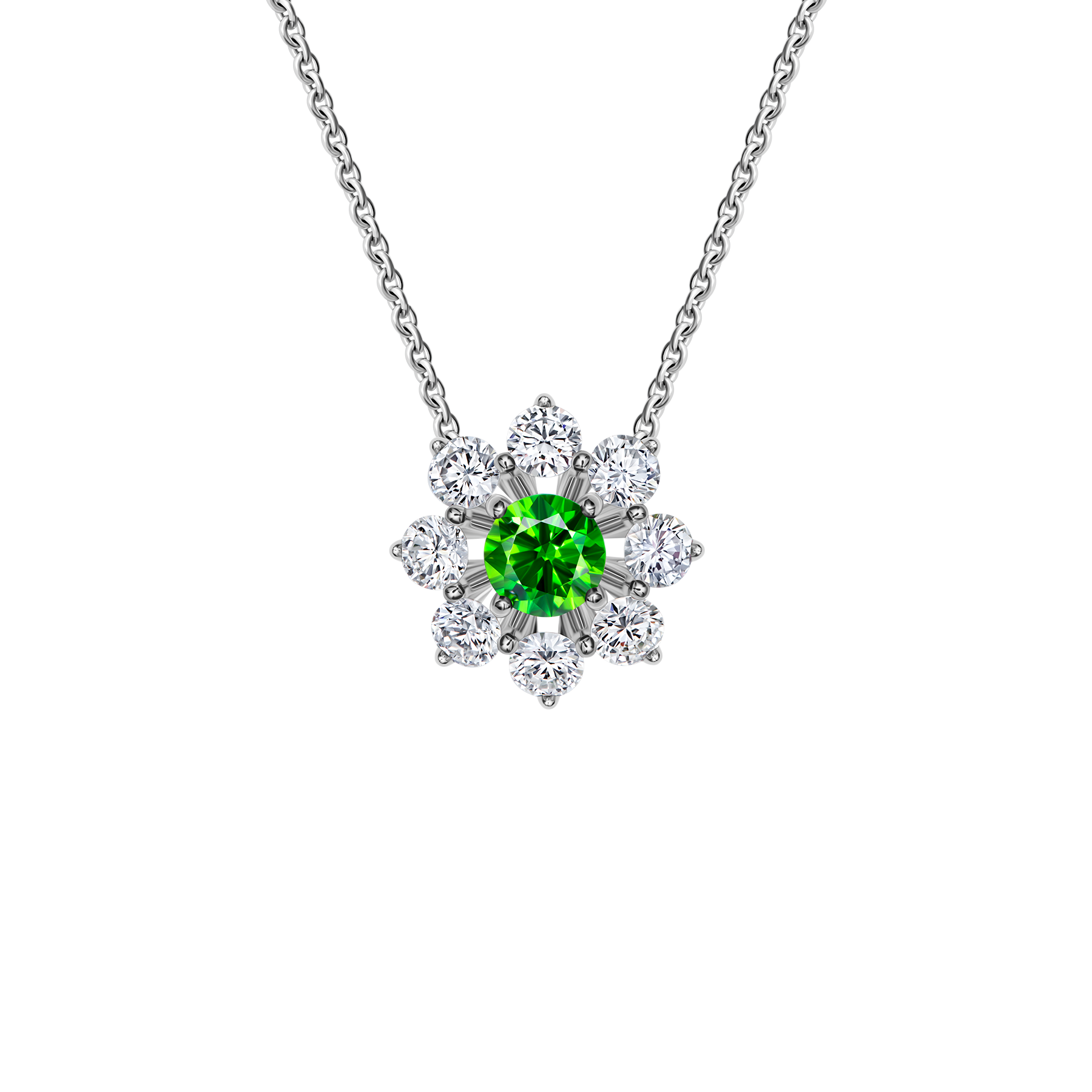 Колье с демантоидом и бриллиантами, белое золото