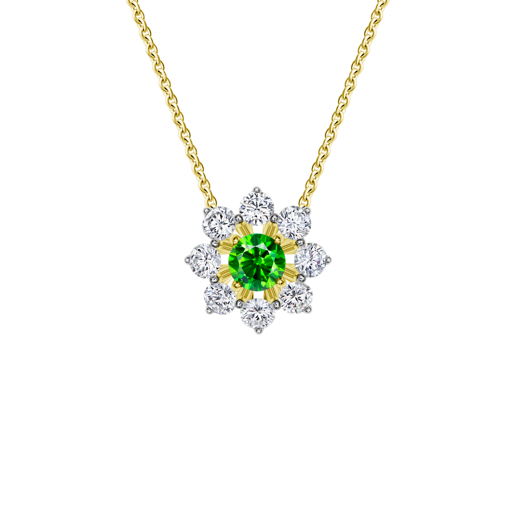 Колье с демантоидом и бриллиантами, желтое золото