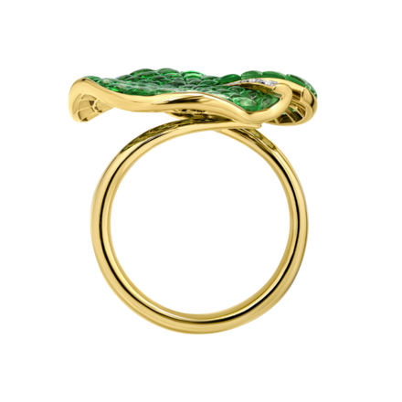 Кольцо с тсаворитами и бриллиантами, желтое золото 3