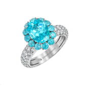 Кольцо с турмалином параибой и бриллиантами, белое золото