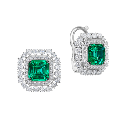 Серьги с изумрудами и бриллиантами, белое золото