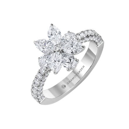 Кольцо с бриллиантами, белое золото