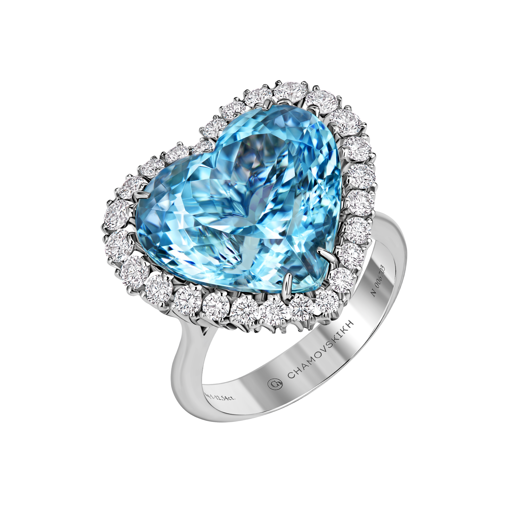Кольцо с аквамарином и бриллиантами, белое золото