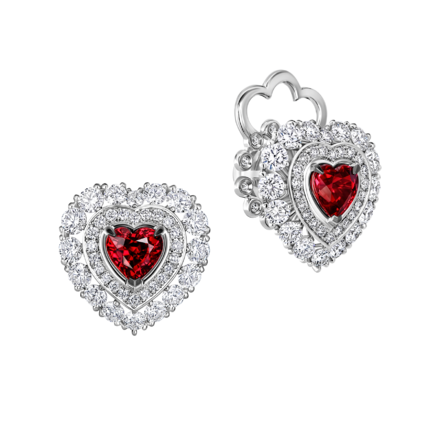 Пусеты с рубинами и бриллиантами, белое золото