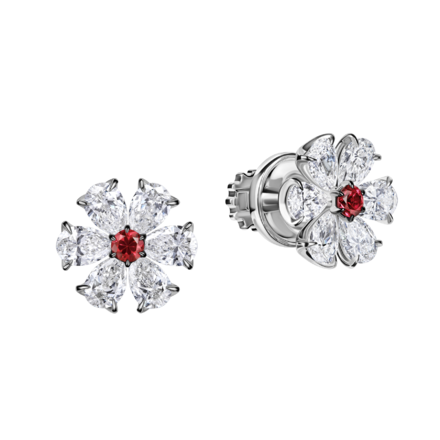 Пусеты с рубинами и бриллиантами, белое золото