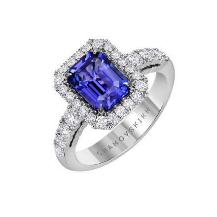 Кольцо с танзанитом и бриллиантами, белое золото