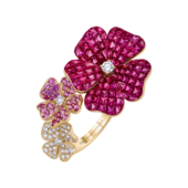 Кольцо с рубинами, розовыми сапфирами и бриллиантами, розовое золото