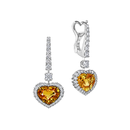 Серьги с желтыми сапфирами и бриллиантами, белое золото