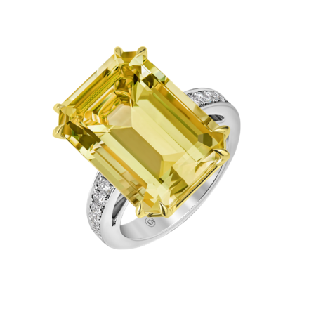 Кольцо с гелиодором и бриллиантами, белое золото