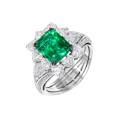 Кольцо с изумрудами и бриллиантами, белое золото