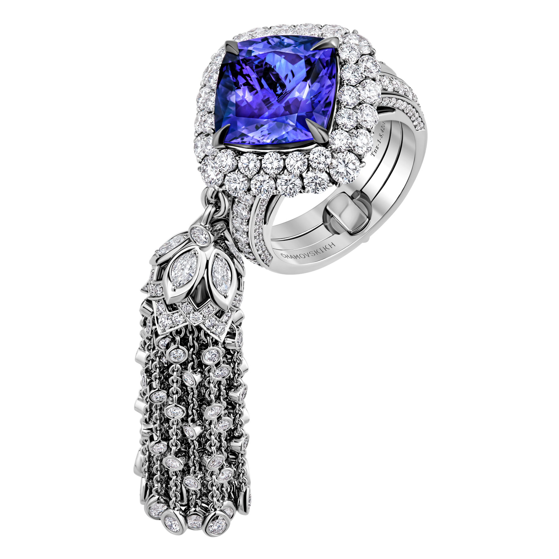 Кольцо с танзанитом и бриллиантами, белое золото
