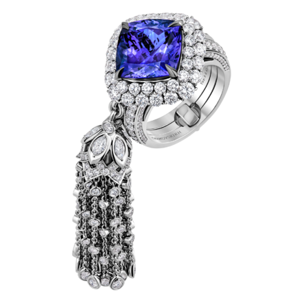 Кольцо с танзанитом и бриллиантами, белое золото