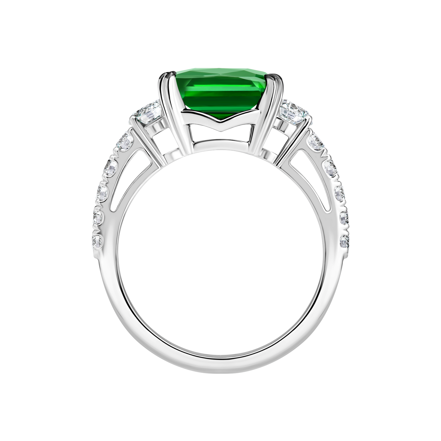 Кольцо с турмалином верделитом и бриллиантами, белое золото