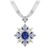 Подвес-брошь с опалом, сапфирами, бриллиантами и желтыми сапфирами, белое золото, нанокерамика