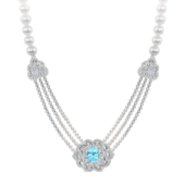 Подвес-брошь с турмалином параиба, бриллиантами и жемчугом, белое золото