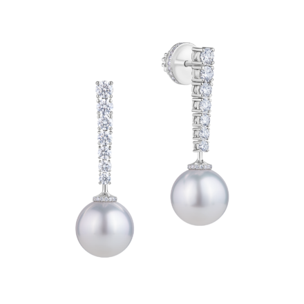 Пусеты с жемчугом и бриллиантами, белое золото