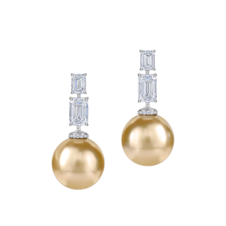 Пусеты с жемчугом и бриллиантами, белое золото 2