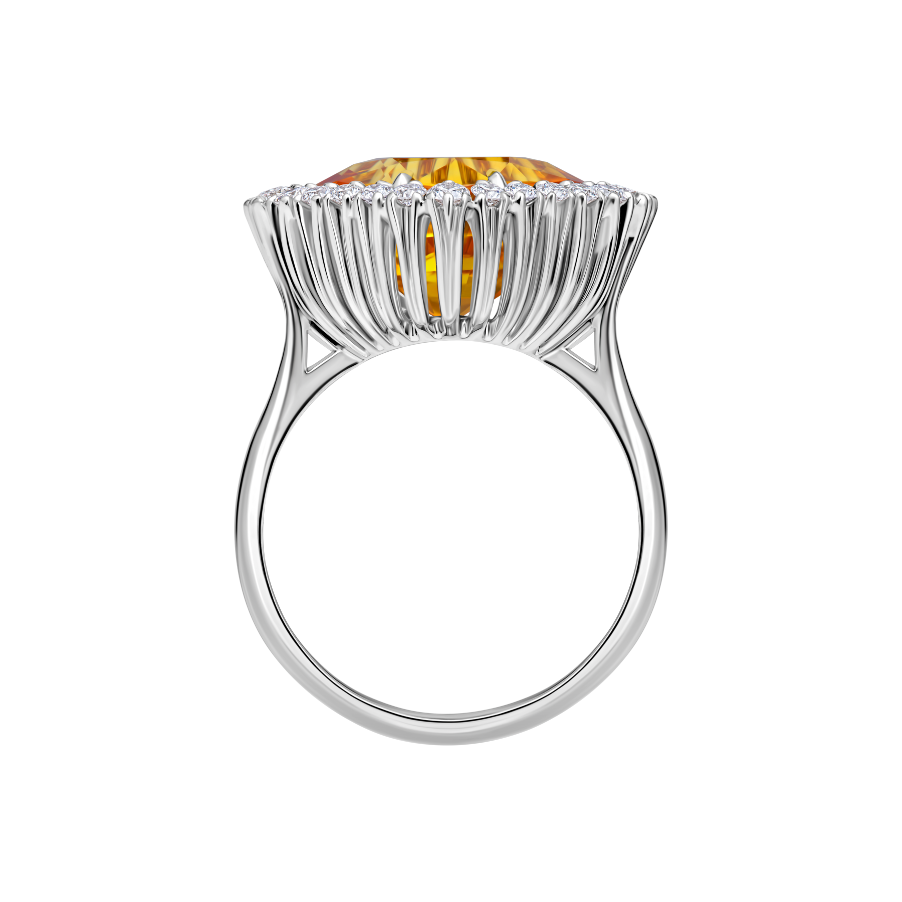 Кольцо с желтым сапфиром и бриллиантами, белое золото